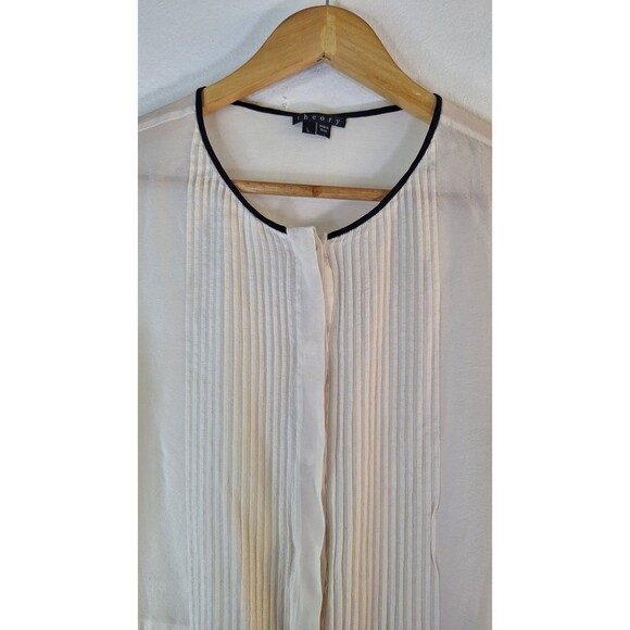 THEORY Zirana Silk Sheer Button Up Blouse Women's Large Pleated Career Business - Picture 4 of 11
